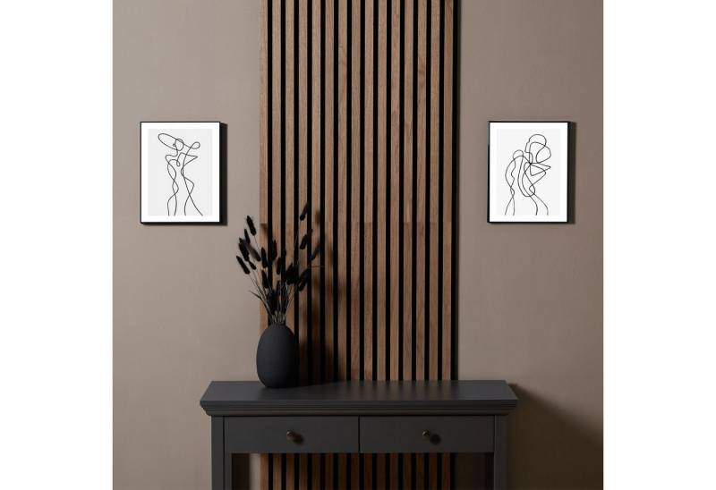 Homestyle4u Wandpaneel 60x60 60x120 cm 1/2/4 Akustikpaneele Holz Braun Schallschutz Garderobe, (Set, 2 Akustikpaneele, 2-tlg) 3D Akustik Paneel Wandpaneel in Walnuss zum Kleben oder Bohren von Homestyle4u