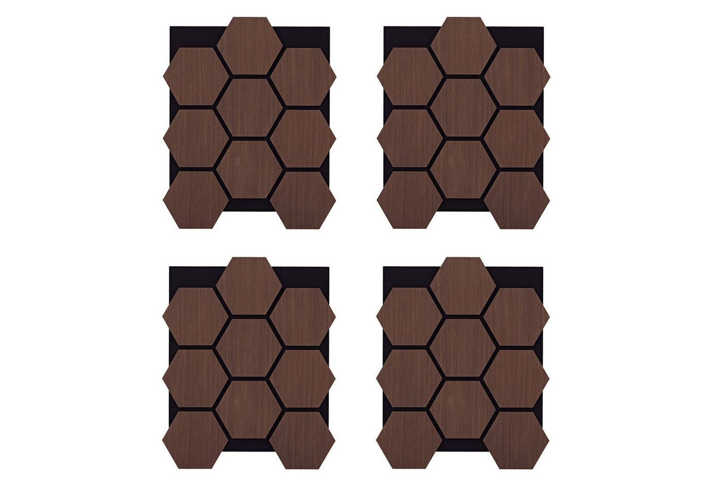 Homestyle4u Wandpaneel 76x62 cm Hexagon 4er/8er Set Akustikpaneel Holz Schallschutz Filz, (4-tlg) 4er Set 3D Braun Eiche zum Kleben oder Bohren von Homestyle4u