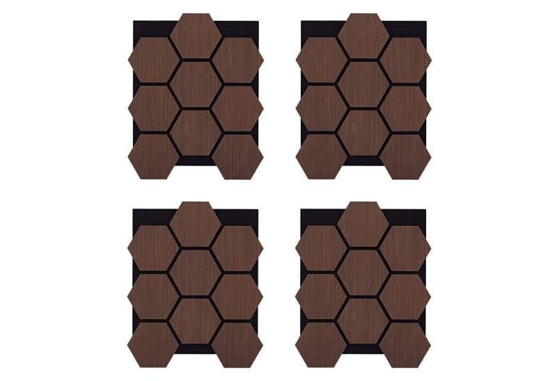 Homestyle4u Wandpaneel 76x62 cm Hexagon 4er/8er Set Akustikpaneel Holz Schallschutz Filz, (4-tlg) 4er Set 3D Braun Eiche zum Kleben oder Bohren von Homestyle4u