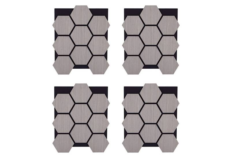 Homestyle4u Wandpaneel je 76x62 cm Hexagon Wand Akustikpaneele Holz Schallschutz Filz Paneele, (4er Set, 4-tlg., 4 Akustikpaneele, Garderobe, Flur) 3D Akustik Paneel Grau zum Kleben oder Bohren von Homestyle4u