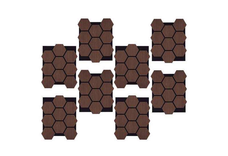 Homestyle4u Wandpaneel je 76x62 cm Hexagon Wand Akustikpaneele Holz Schallschutz Filz Paneele, (8er Set, 8-tlg., 8 Akustikpaneele, Garderobe, Flur) 3D Akustik Paneel Dunkelbraun/Walnuss zum Kleben oder Bohren von Homestyle4u