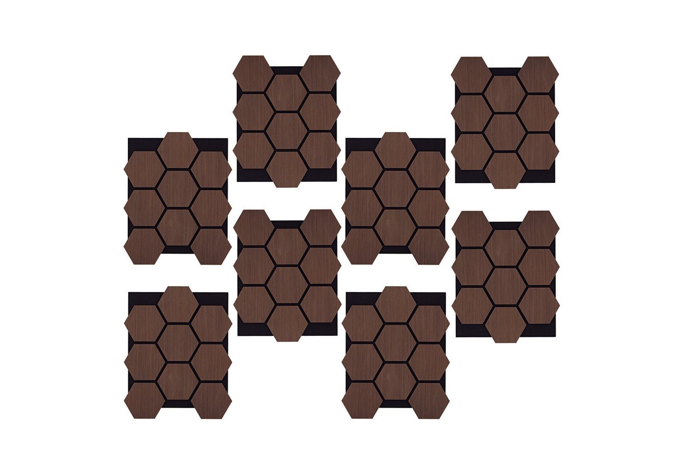 Homestyle4u Wandpaneel 76x62 cm Hexagon 4er/8er Set Akustikpaneel Holz Schallschutz Filz, (8-tlg) 8er Set 3D Braun Eiche zum Kleben oder Bohren von Homestyle4u
