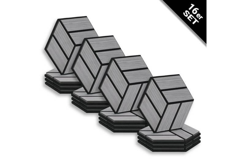 Homestyle4u Wandpaneel je 30x26 Hexagon Akustikpaneele Holz Schallschutz Filz Wand modern, (Set, 16er Set Akustikpaneele, 16-tlg) 3D Akustik Paneel Wandpaneel in Grau zum Kleben oder Bohren von Homestyle4u