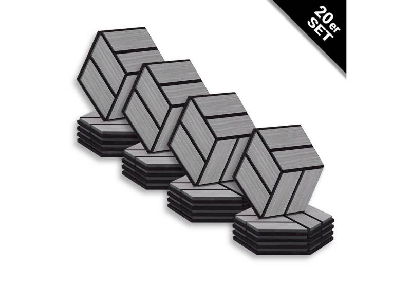 Homestyle4u Wandpaneel je 30x26 Hexagon Akustikpaneele Holz Schallschutz Filz Wand modern, (Set, 20er Set Akustikpaneele, 20-tlg) 3D Akustik Paneel Wandpaneel in Grau zum Kleben oder Bohren von Homestyle4u