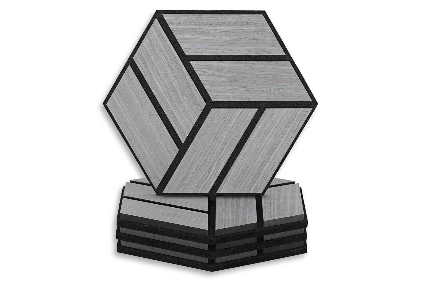 Homestyle4u Wandpaneel je 30x26 Hexagon Akustikpaneele Holz Schallschutz Filz Wand modern, (Set, 4er Set Akustikpaneele, 4-tlg) 3D Akustik Paneel Wandpaneel in Grau zum Kleben oder Bohren von Homestyle4u