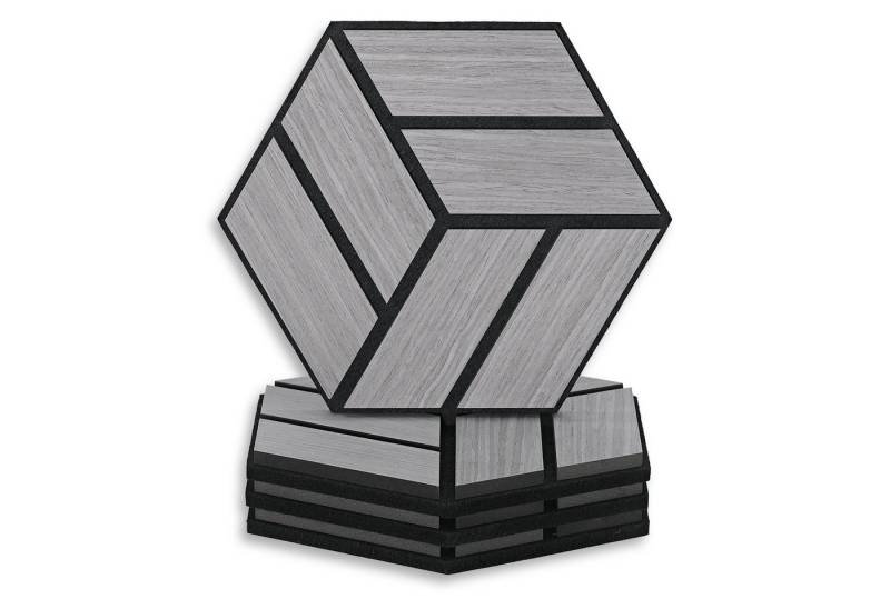 Homestyle4u Wandpaneel je 30x26 Hexagon Akustikpaneele Holz Schallschutz Filz Wand modern, (Set, 4er Set Akustikpaneele, 4-tlg) 3D Akustik Paneel Wandpaneel in Grau zum Kleben oder Bohren von Homestyle4u