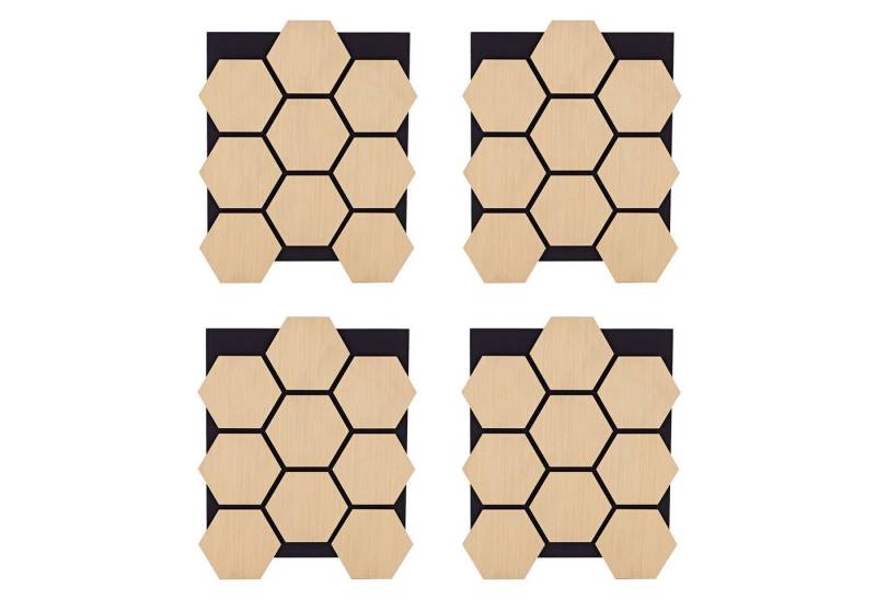 Homestyle4u Wandpaneel je 76x62 cm Hexagon Wand Akustikpaneele Holz Schallschutz Filz Paneele, (4er Set, 4-tlg., 4 Akustikpaneele, Garderobe, Flur) 3D Akustik Paneel Braun Natur Eiche zum Kleben oder Bohren von Homestyle4u