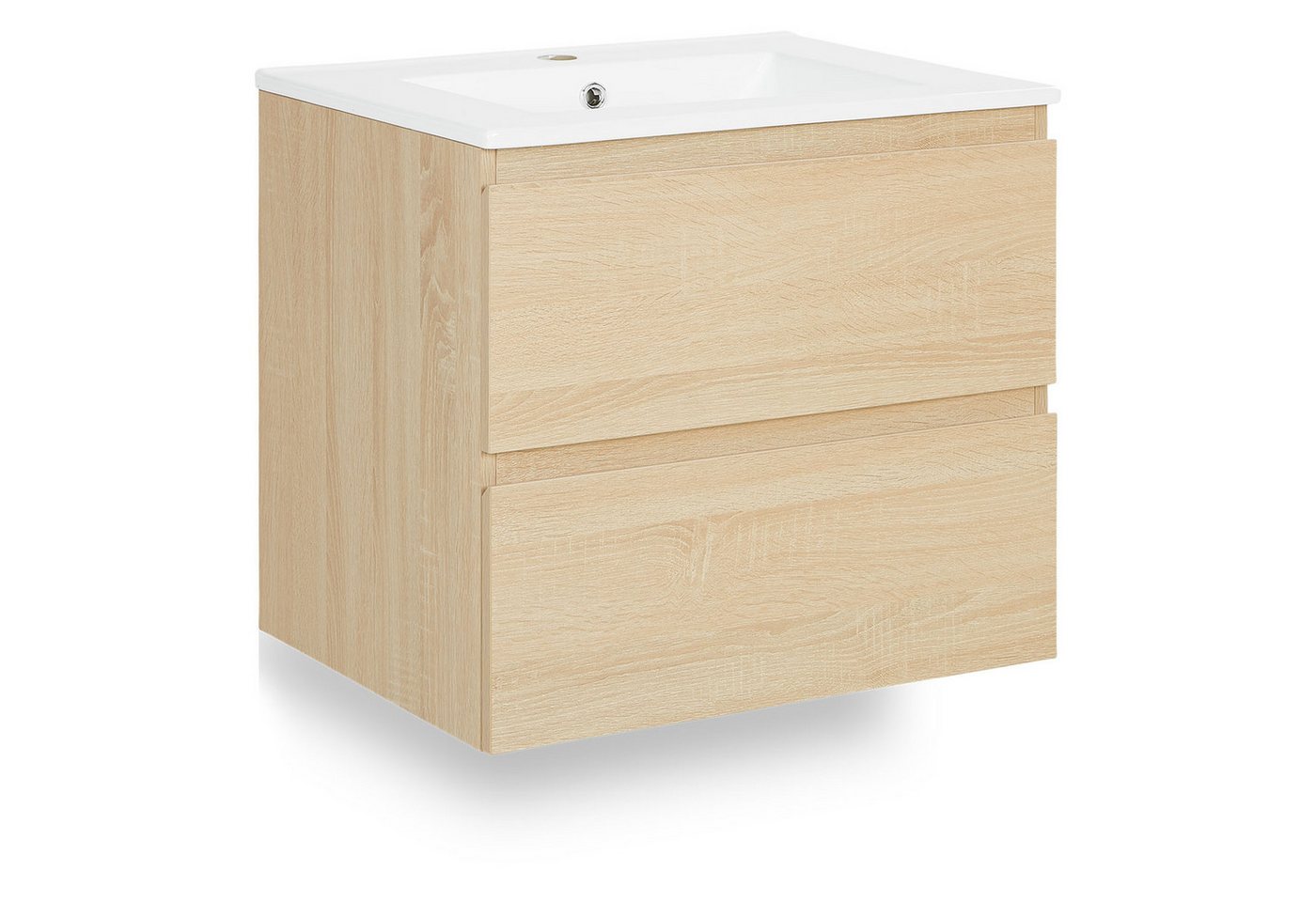 Homestyle4u Waschtisch 60/80/120 x 47 cm mit Waschbecken Weiß Unterschrank Holz Eiche Braun (1-St), mit 2 Soft Close Schubladen von Homestyle4u
