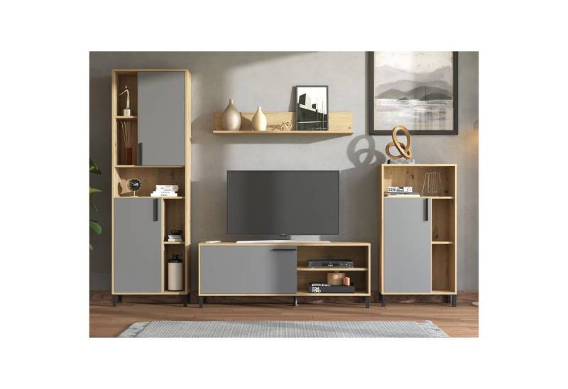 Homestyle4u Wohnwand Schrankwand 4 tlg. Anbauwand Weiß oder Grau, (Schrankwand 4 teilig, 4-St) von Homestyle4u