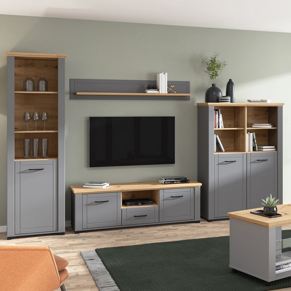 Homestyle4u Wohnwand Schrankwand Anbauwand Wohnzimmer Set 4 tlg. Grau, (4-St) von Homestyle4u