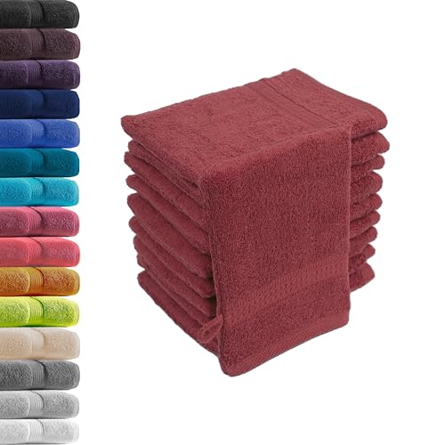 10er Set Waschhandschuhe Waschlappen Bordeaux 16x21 cm | 100% Baumwolle Frottier | Oeko-TEX® Standard 100 | Premium Qualität 500 g/m² von Hometex Premium Textiles