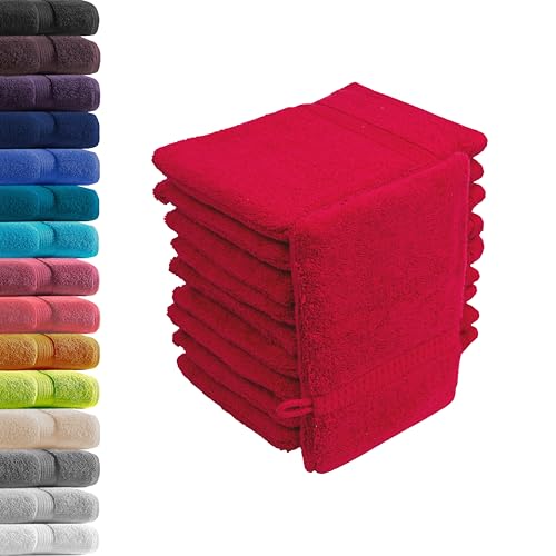 10er Set Waschhandschuhe Waschlappen Rot 16x21 cm | 100% Baumwolle Frottier | Oeko-TEX® Standard 100 | Premium Qualität 500 g/m² von Hometex Premium Textiles