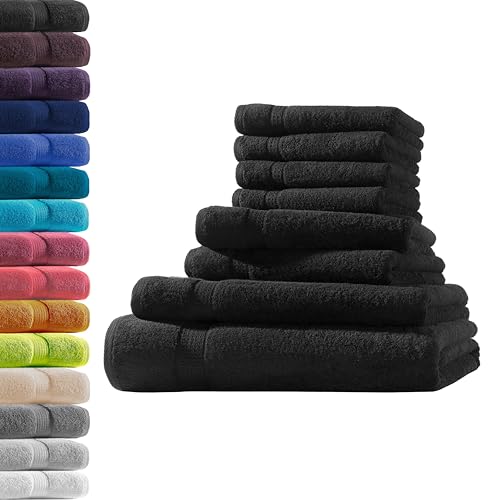 1x Badetuch + 1x Duschtuch + 2X Handtuch + 4X Gästetuch | Schwarz | 100% Baumwolle Frottier | Oeko-TEX® Standard 100 | Premium Qualität 500 g/m² von Hometex Premium Textiles