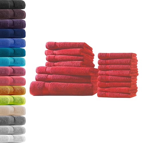 1x Badetuch + 2X Duschtuch + 4X Handtuch + 8X Gästetuch | Rot | 100% Baumwolle Frottier | Oeko-TEX® Standard 100 | Premium Qualität 500 g/m² von Hometex Premium Textiles