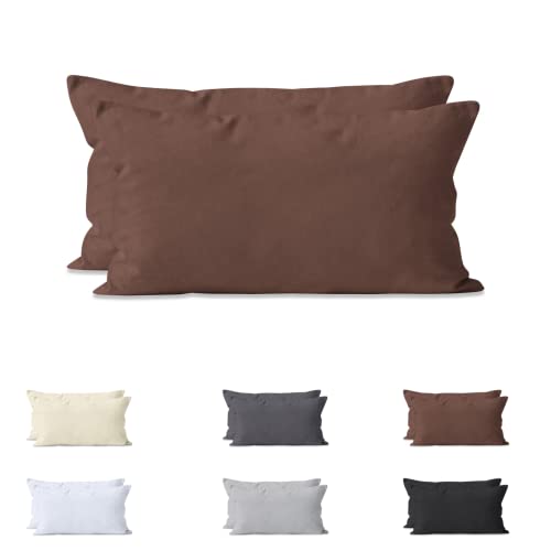 Hometex Premium Textiles 2-er Set Kissenhülle Baumwolle Jersey | Doppelpack Kissenbezüge ca. 160 g/m² | Oeko-TEX®Standard 100 Kissen-Bezug mit Reißverschluss | 40x80 cm Braun von Hometex Premium Textiles