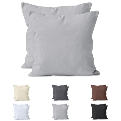 Hometex Premium Textiles 2-er Set Kissenhülle Baumwolle Jersey | Doppelpack Kissenbezüge ca. 160 g/m² | Oeko-TEX®Standard 100 Kissen-Bezug mit Reißverschluss | 80x80 cm Silber von Hometex Premium Textiles