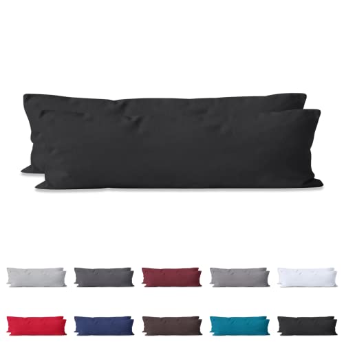 2-er Set Kissenhülle Baumwolle Renforcé | Doppelpack Kissenbezüge ca. 115 g/m² | Oeko-TEX®Standard 100 Kissen-Bezug mit Reißverschluss | 40x145 cm Schwarz von Hometex Premium Textiles