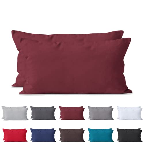 2-er Set Kissenhülle Baumwolle Renforcé | Doppelpack Kissenbezüge ca. 115 g/m² | Oeko-TEX®Standard 100 Kissen-Bezug mit Reißverschluss | 40x80 cm Bordeaux von Hometex Premium Textiles