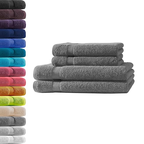 2X Duschtuch + 2X Handtuch | Anthrazit | 100% Baumwolle Frottier | Oeko-TEX® Standard 100 | Premium Qualität 500 g/m² von Hometex Premium Textiles