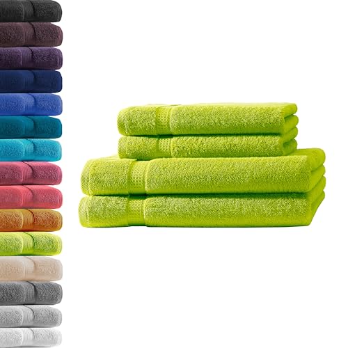 2X Duschtuch + 2X Handtuch | Apfelgrün | 100% Baumwolle Frottier | Oeko-TEX® Standard 100 | Premium Qualität 500 g/m² von Hometex Premium Textiles
