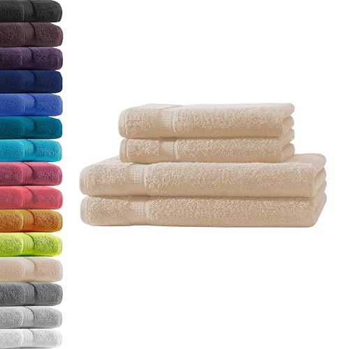 2X Duschtuch + 2X Handtuch | Beige | 100% Baumwolle Frottier | Oeko-TEX® Standard 100 | Premium Qualität 500 g/m² von Hometex Premium Textiles