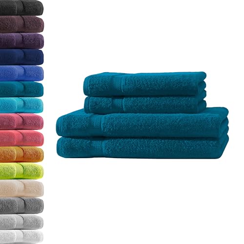2X Duschtuch + 2X Handtuch | Petrol | 100% Baumwolle Frottier | Oeko-TEX® Standard 100 | Premium Qualität 500 g/m² von Hometex Premium Textiles
