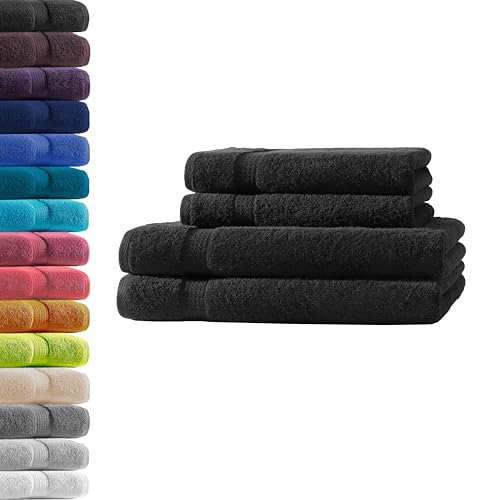 2X Duschtuch + 2X Handtuch | Schwarz | 100% Baumwolle Frottier | Oeko-TEX® Standard 100 | Premium Qualität 500 g/m² von Hometex Premium Textiles