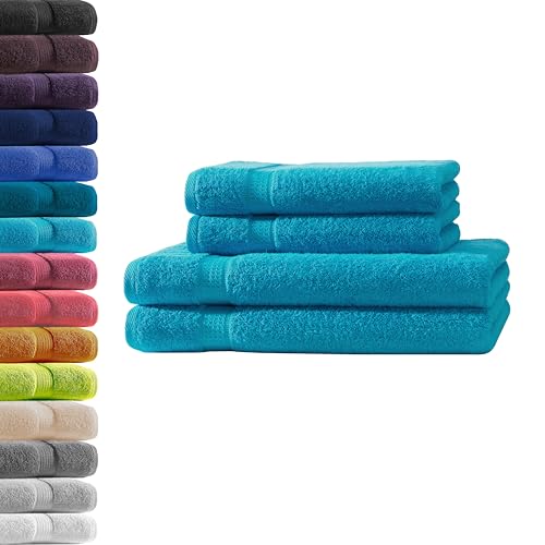 2X Duschtuch + 2X Handtuch | Türkis | 100% Baumwolle Frottier | Oeko-TEX® Standard 100 | Premium Qualität 500 g/m² von Hometex Premium Textiles