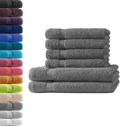 2X Duschtuch + 4X Handtuch | Anthrazit | 100% Baumwolle Frottier | Oeko-TEX® Standard 100 | Premium Qualität 500 g/m² von Hometex Premium Textiles