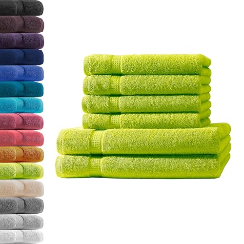 2X Duschtuch + 4X Handtuch | Apfelgrün | 100% Baumwolle Frottier | Oeko-TEX® Standard 100 | Premium Qualität 500 g/m² von Hometex Premium Textiles