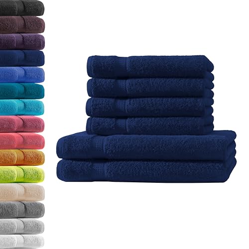 2X Duschtuch + 4X Handtuch | Navy | 100% Baumwolle Frottier | Oeko-TEX® Standard 100 | Premium Qualität 500 g/m² von Hometex Premium Textiles