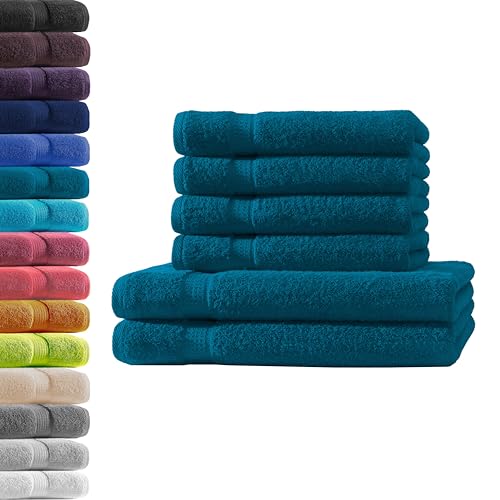 2X Duschtuch + 4X Handtuch | Petrol | 100% Baumwolle Frottier | Oeko-TEX® Standard 100 | Premium Qualität 500 g/m² von Hometex Premium Textiles