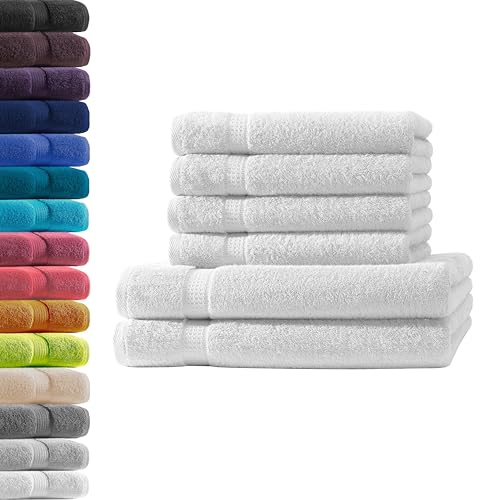 2X Duschtuch + 4X Handtuch | Weiß | 100% Baumwolle Frottier | Oeko-TEX® Standard 100 | Premium Qualität 500 g/m² von Hometex Premium Textiles