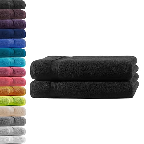 2X Duschtuch | Schwarz | 100% Baumwolle Frottier | Oeko-TEX® Standard 100 | Premium Qualität 500 g/m² von Hometex Premium Textiles