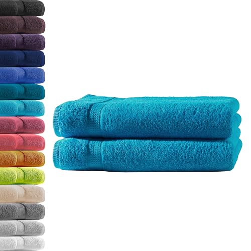 2X Duschtuch | Türkis | 100% Baumwolle Frottier | Oeko-TEX® Standard 100 | Premium Qualität 500 g/m² von Hometex Premium Textiles