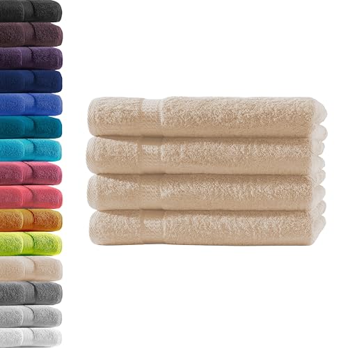 4X Handtuch | Beige | 100% Baumwolle Frottier | Oeko-TEX® Standard 100 | Premium Qualität 500 g/m² von Hometex Premium Textiles