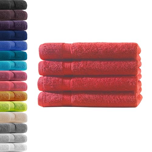 4X Handtuch | Rot | 100% Baumwolle Frottier | Oeko-TEX® Standard 100 | Premium Qualität 500 g/m² von Hometex Premium Textiles