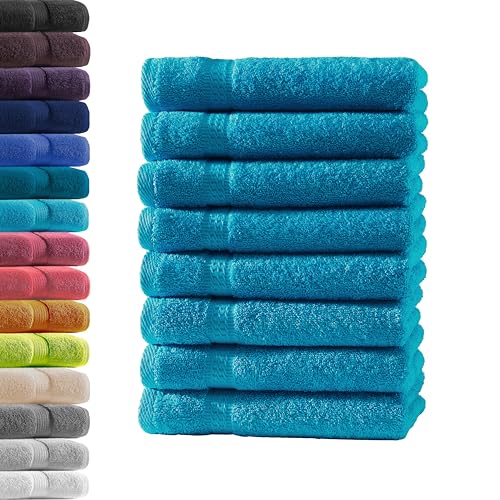 8X Gästetuch | Türkis | 100% Baumwolle Frottier | Oeko-TEX® Standard 100 | Premium Qualität 500 g/m² von Hometex Premium Textiles