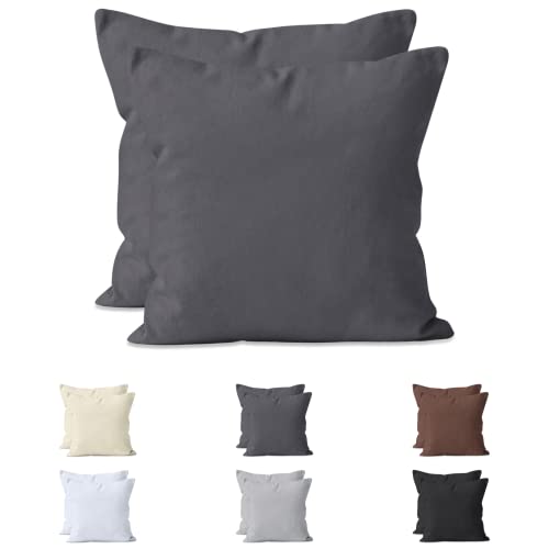 Hometex Premium Textiles 2-er Set Kissenhülle Baumwolle Jersey | Doppelpack Kissenbezüge ca. 160 g/m² | Oeko-TEX®Standard 100 Kissen-Bezug mit Reißverschluss | 40x40 cm Anthrazit von Hometex Premium Textiles