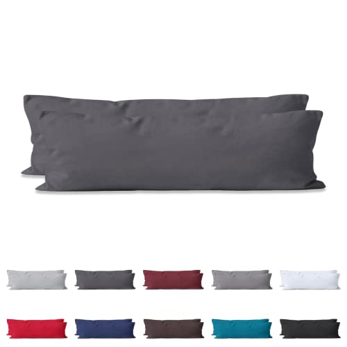 Hometex Premium Textiles 2-er Set Kissenhülle Baumwolle Renforcé | Doppelpack Kissenbezüge ca. 115 g/m² | Oeko-TEX®Standard 100 Kissen-Bezug mit Reißverschluss | 40x145 cm Anthrazit von Hometex Premium Textiles