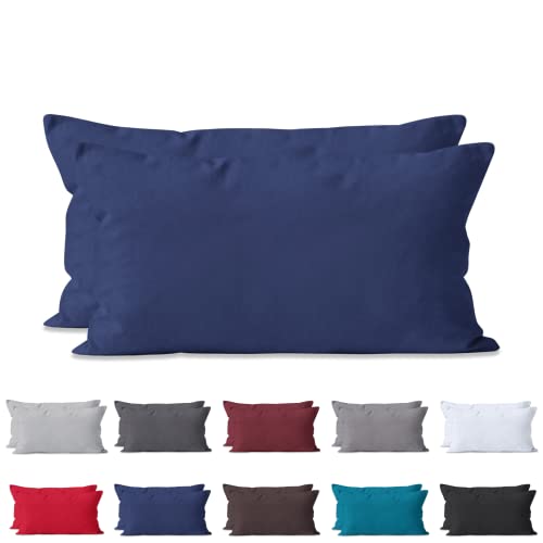 Hometex Premium Textiles 2-er Set Kissenhülle Baumwolle Renforcé | Doppelpack Kissenbezüge ca. 115 g/m² | Oeko-TEX®Standard 100 Kissen-Bezug mit Reißverschluss | 40x80 cm Navyblau von Hometex Premium Textiles