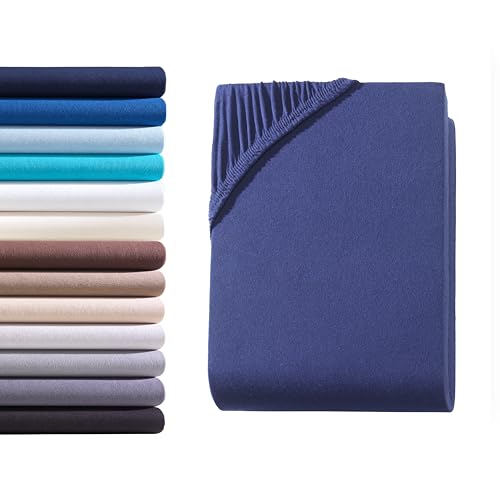 Hometex Premium Textiles Exclusive Boxspringbett Spannbettlaken | Bettlaken für hohe Matratzen | Extra starker Stoff 160 g/m² | Oeko-TEX® Made IN Green | 140-160x200-220 cm - Steghöhe 40 cm - Navy von Hometex Premium Textiles