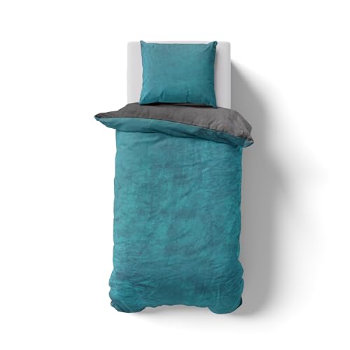 Hometex Premium Textiles Kuschelige Teddy Cashmere-Touch Bettwäsche, Warme Winter Wendebettwäsche, Flauschige Mikrofaser 180 GSM - Anthrazit/Petrol 155x220 + 80x80 cm von Hometex Premium Textiles