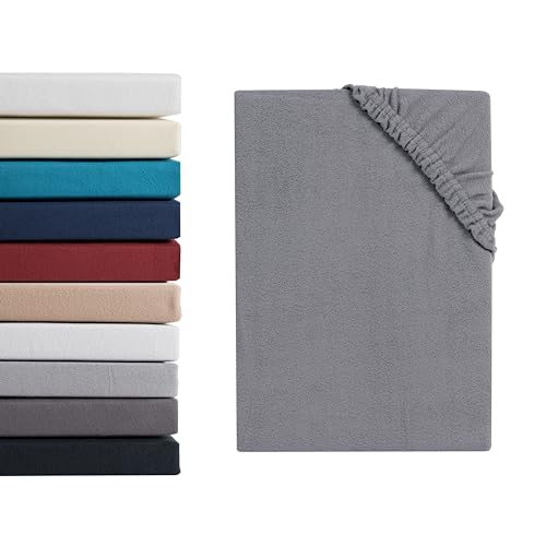 Hometex Premium Textiles Mikroflausch Boxspringbett Spannbettlaken | Spannbetttuch Teddyflausch 100% Mikrofaser | Oeko-TEX®Standard 100 - In vielen Größen und Farben | 180-200 x 200-220 cm Grau von Hometex Premium Textiles