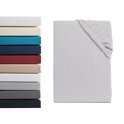 Hometex Premium Textiles Mikroflausch Boxspringbett Spannbettlaken | Spannbetttuch Teddyflausch 100% Mikrofaser | Oeko-TEX®Standard 100 - In vielen Größen und Farben | 180-200 x 200-220 cm Silber von Hometex Premium Textiles