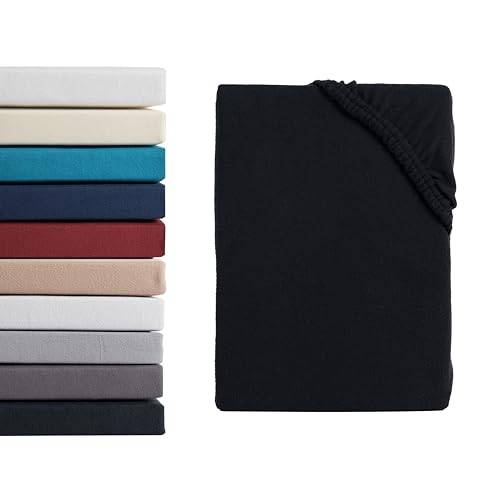 Hometex Premium Textiles Mikroflausch Spannbettlaken | Spannbetttuch Teddyflausch 100% Mikrofaser | Oeko-TEX®Standard 100 - In vielen Größen und Farben | 140-160 x 200 cm Schwarz von Hometex Premium Textiles