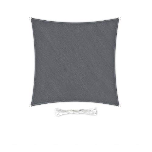 Hometex Premium Textiles Sonnensegel 3×3m Quadratisch inkl. Befestigungseile | Dunkelgrau | Sonnenschutz ideal für Garten, Terrasse, Balkon, Camping | Windabweisender Schattenspender von Hometex Premium Textiles