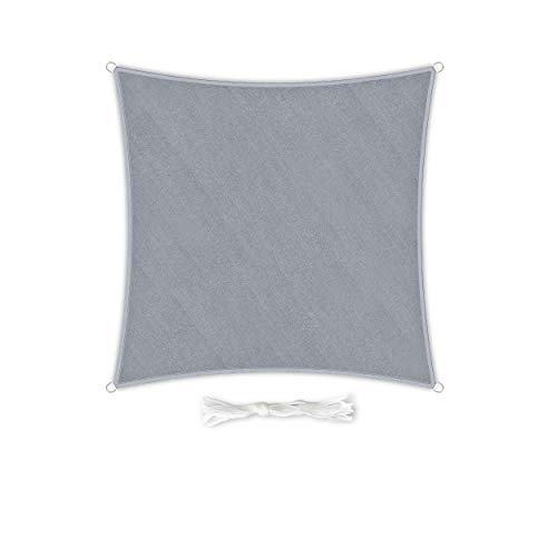 Hometex Premium Textiles Sonnensegel 4×4m Quadratisch inkl. Befestigungseile | Hellgrau | Sonnenschutz ideal für Garten, Terrasse, Balkon, Camping | Windabweisender Schattenspender von Hometex Premium Textiles