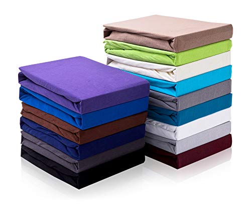Hometex Premium Textiles Topper Spannbettlaken Spannbetttuch 180-200 x 200 cm, Bettlaken für Matratzentopper, 100% Baumwolle Jersey, Matratzen bis 10 cm, Oeko-TEX Made IN Green, Grau von Hometex Premium Textiles
