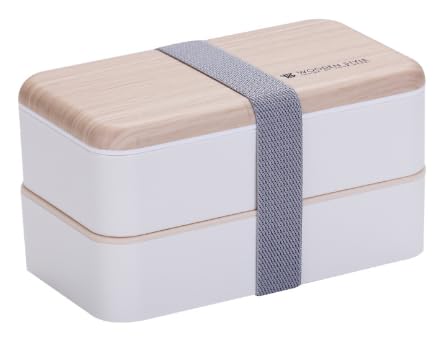 Hometric Weiße Bento-Lunchbox für Kinder und Erwachsene, 1200 ml, 2-lagige Lunchbox mit mehreren Fächern von Hometric